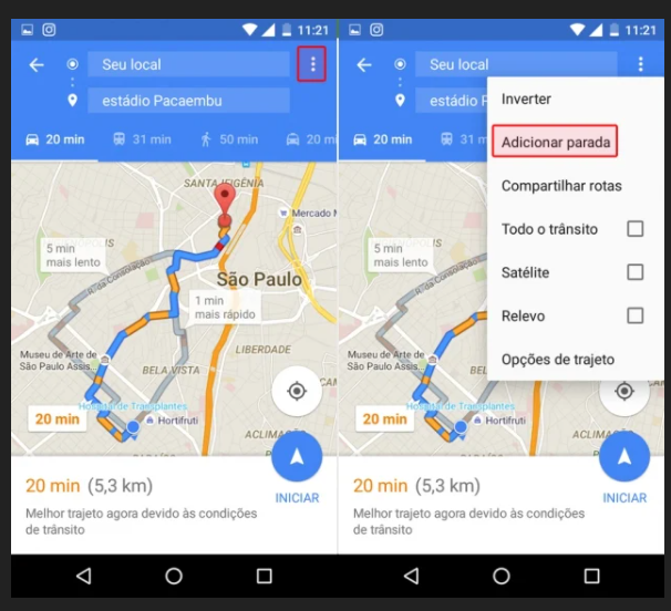 adicionar parada google maps