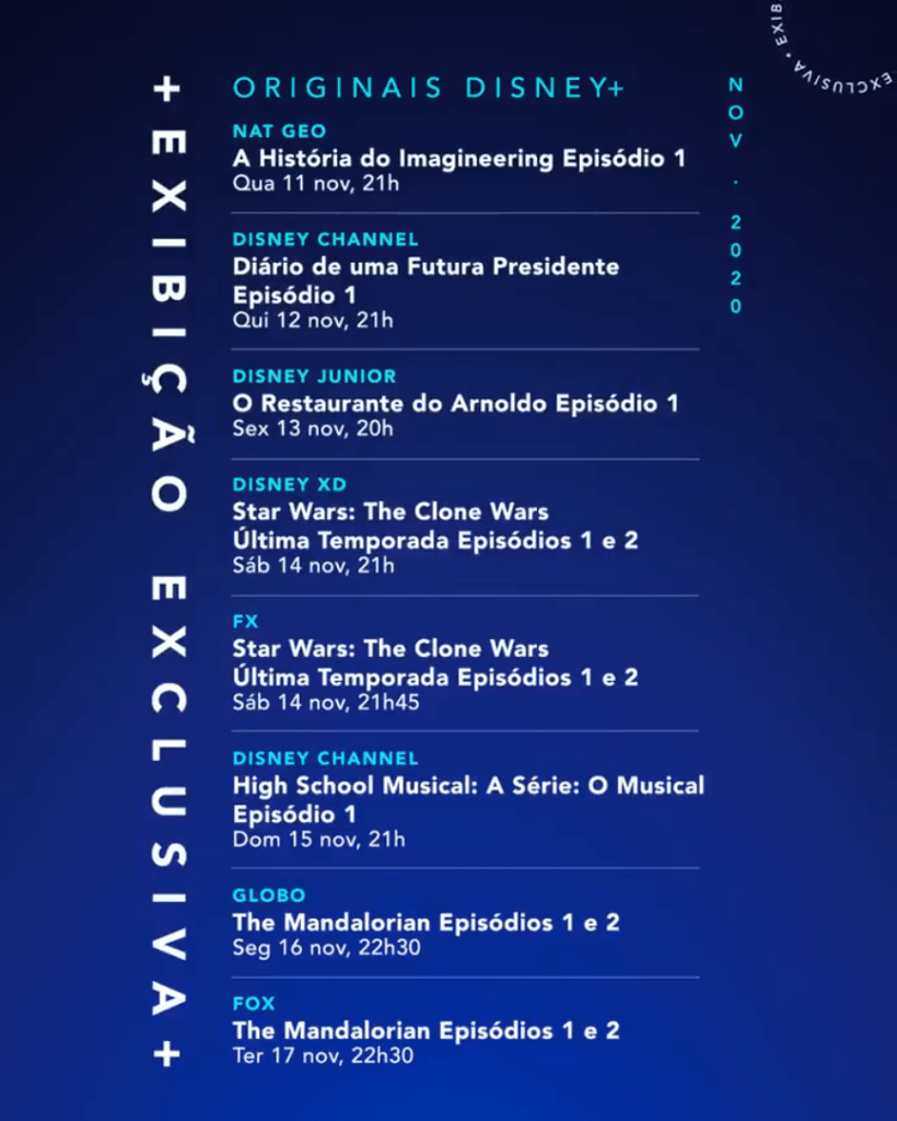 Programação oficial de pré-lançamento do Disney+ no Brasil