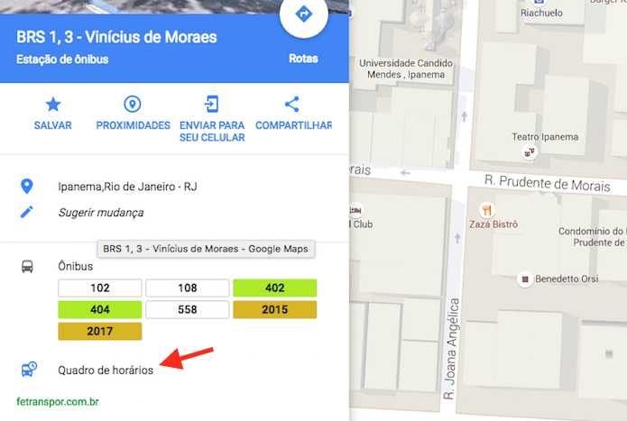 horários de ônibus google maps