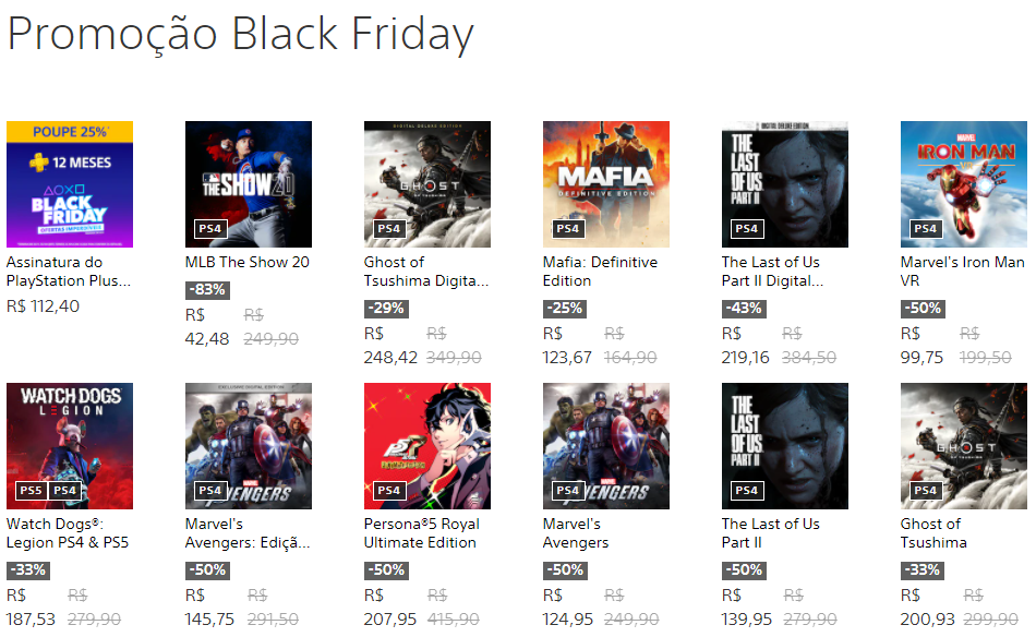 Ofertas de Black Friday da PlayStation Store