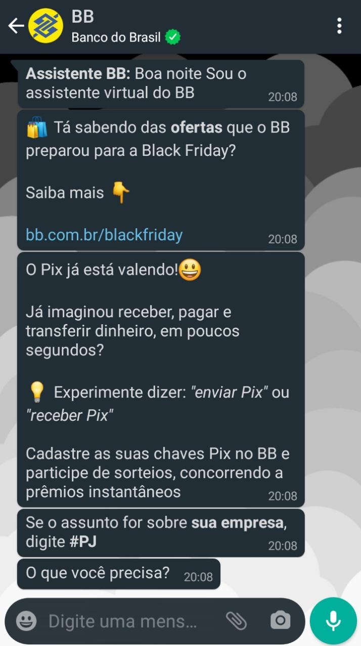 Pix do Banco do Brasil via WhatsApp