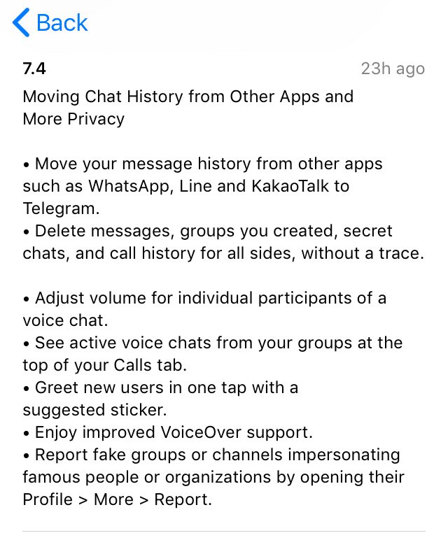 Atualização do Telegram