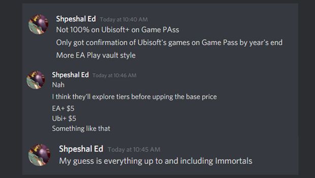 Shpeshal Ed, leaker do Xbox, comentando sobre a chegada dos jogos da Ubisoft no Game Pass