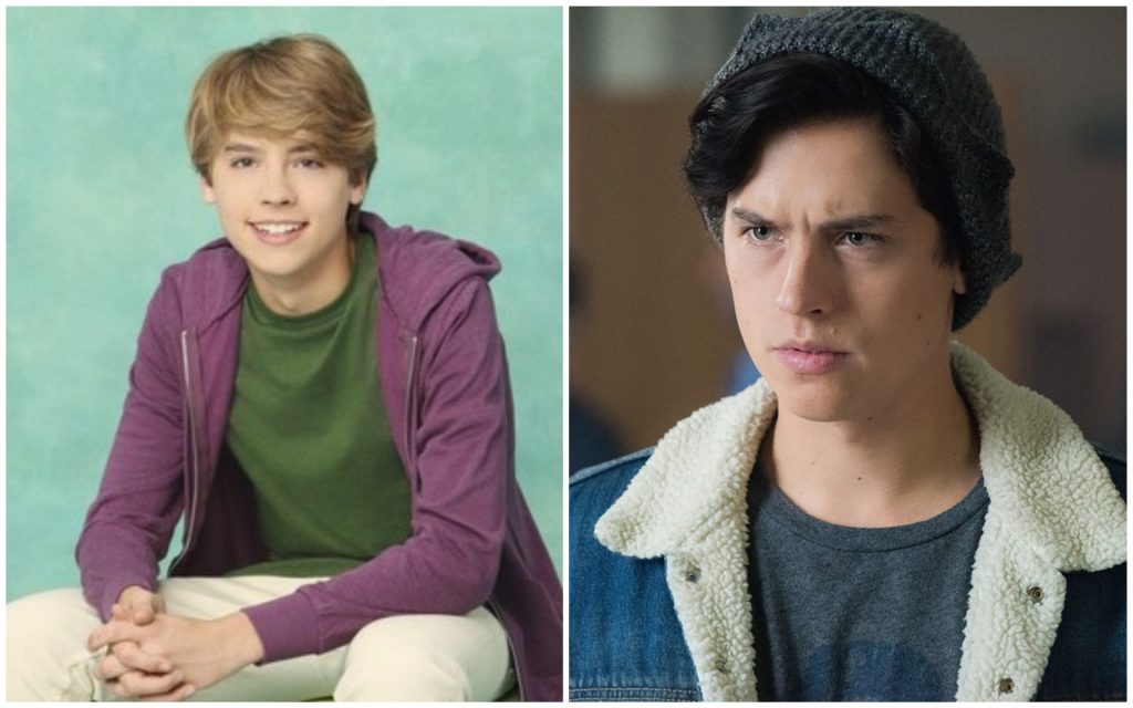 À esquerda, Cole Sprouse como Cody em Gêmeos a Bordo; à direita, o ator como Jughead Jones em Riverdale