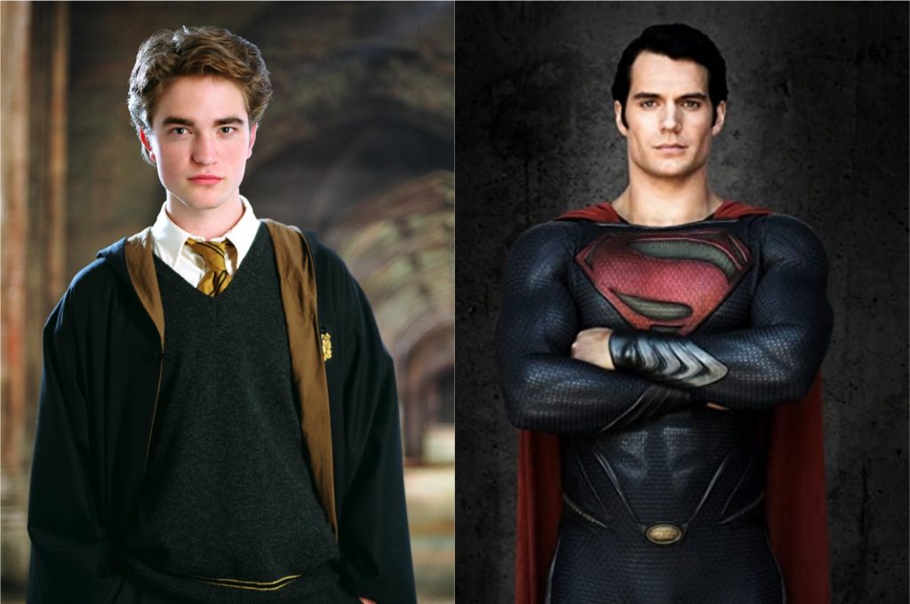 À esquerda, Robert Pattinson como Cedric Diggory; à direita, Henry Cavill como Superman (Imagem: Reprodução/Warner Bros.)