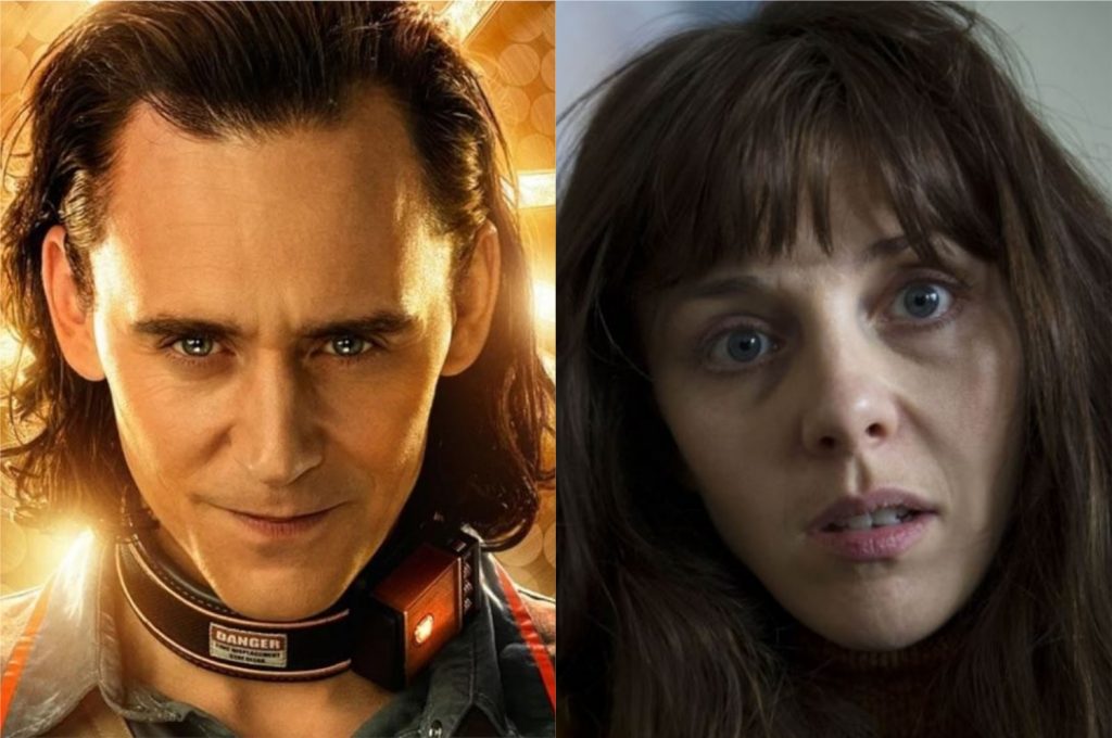 À esquerda, Tom Hiddleston como Loki; à direita, Sophia Di Martino como Amy na série Flowers (Imagem: Reprodução/Marvel Studios | Endemol Shine UK)