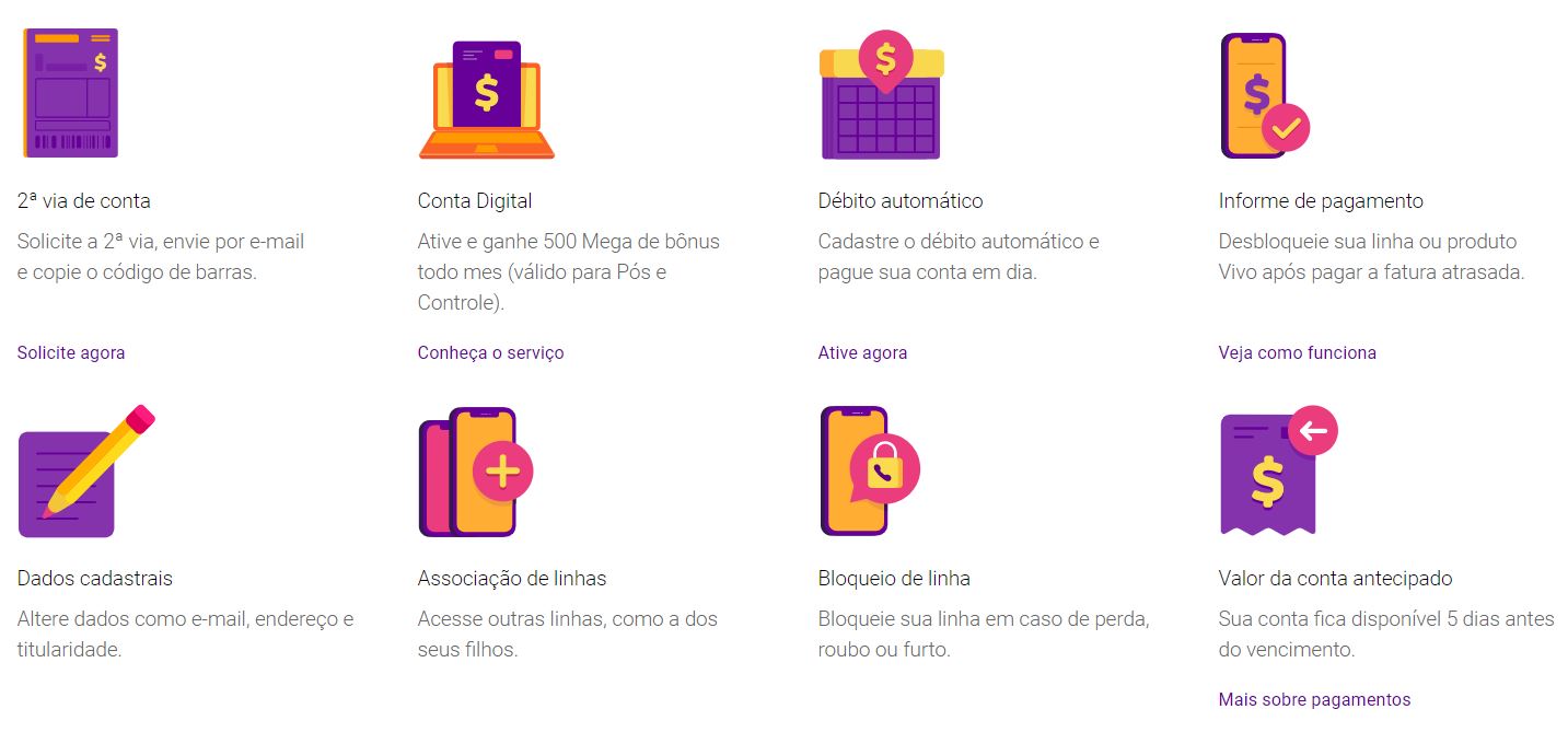 Alguns dos recursos do aplicativo Meu Vivo (Imagem: Divulgação/Vivo)