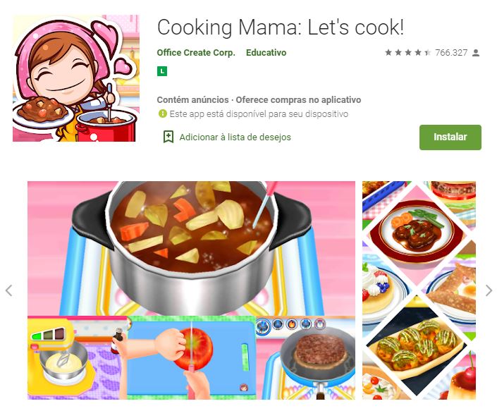Página do Cooking Mama: Lets Cook! no Google Play (Imagem: Divulgação/Office Create Corp.)