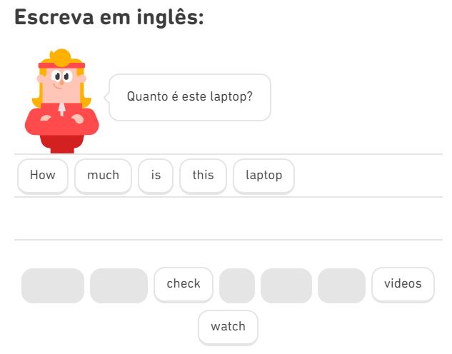 Um exemplo de exercício no Duolingo (Imagem: Reprodução/Duolingo)