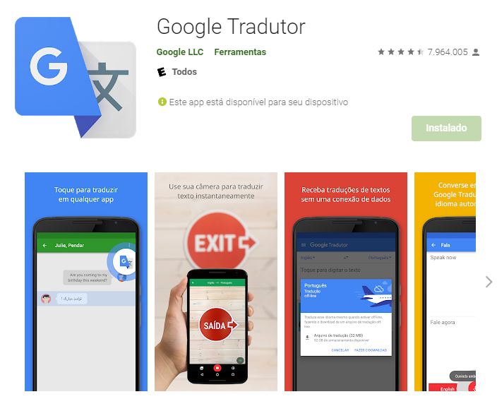 Página do Google Tradutor na Google Play (Imagem: Reprodução/Google)