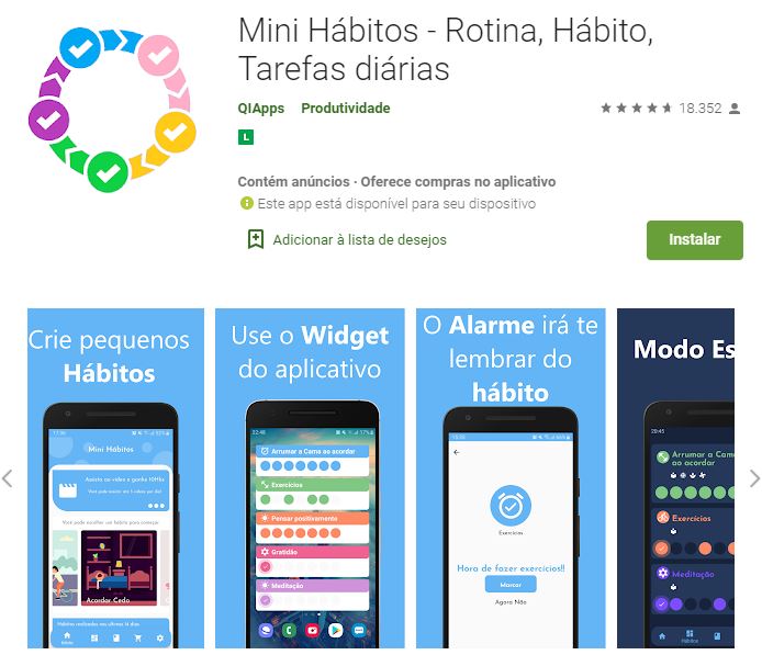 Página do Mini Hábitos na Google Play (Imagem: Reprodução/QIApps)