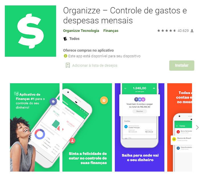 Página do Organizze na Google Play (Imagem: Divulgação/Organizze Tecnologia)