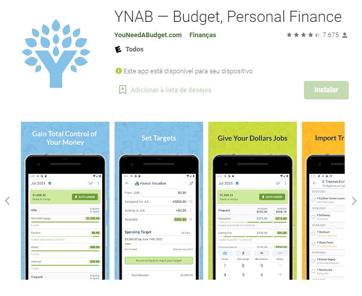 Página do YNAB na Google Play (Imagem: Divulgação/YouNeedABudget.com)