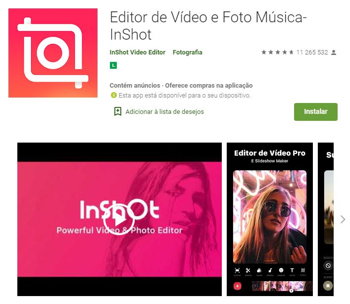 Página do Editor de Vídeo e Foto Música - Inshot no Google Play (Imagem: Divulgação/InShot Video Editor)