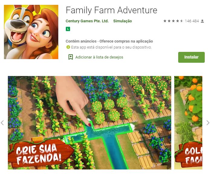 Página do Family Farm Adventures no Google Play (Imagem: Divulgação/Century Games Pte. Ltd.)