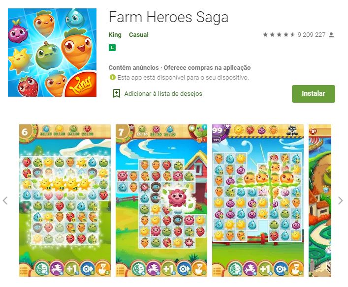 Página do Farm Heroes Saga no Google Play (Imagem: Divulgação/King)