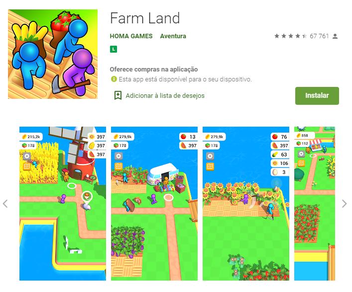 Página do Farm Land no Google Play (Imagem: Divulgação/HOMA GAMES)