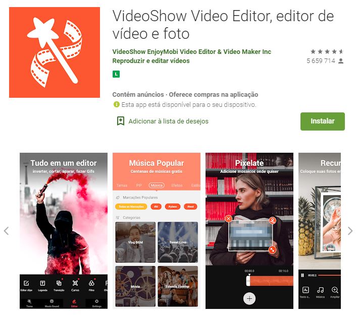 Página do VideoShow Video Editor no Google Play (Imagem: Divulgação/VideoShow EnjoyMobi Video Editor & Video Maker Inc)