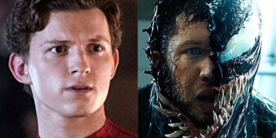 À esquerda, Tom Holland como Homem-Aranha; à direita, Tom Hardy como Venom (Imagem: Divulgação/Sony Pictures | Marvel)