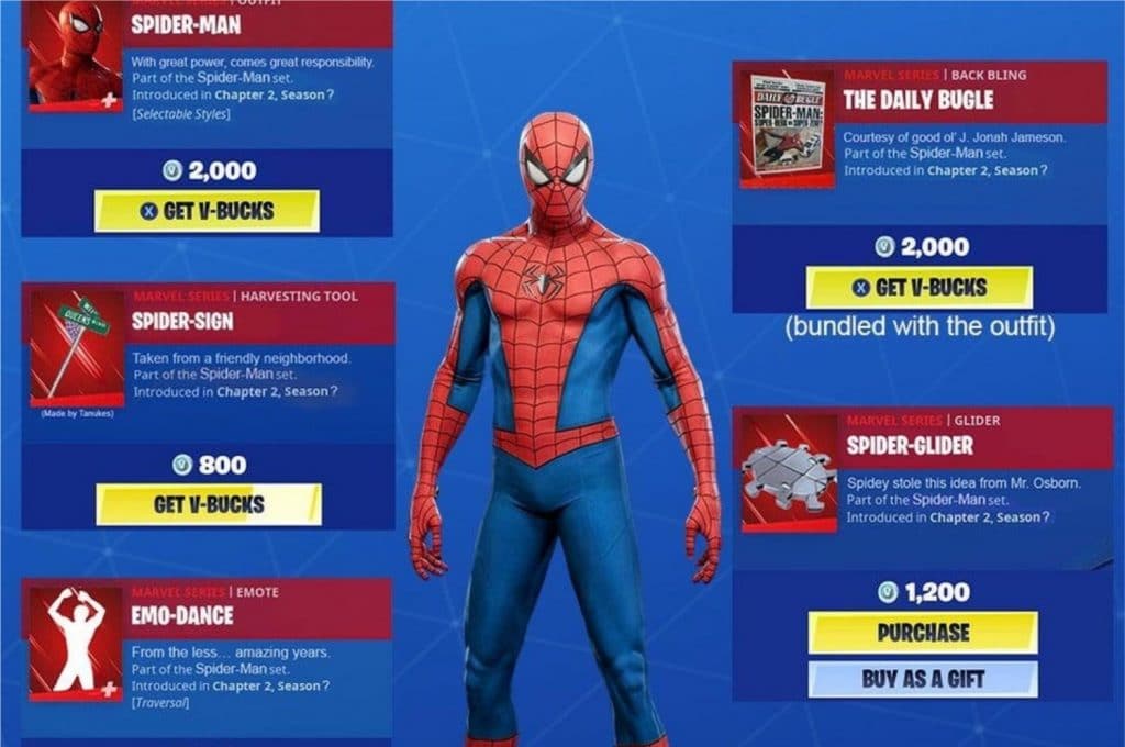 Concept art (não-oficial) de como possivelmente seria a skin de Homem-Aranha no Fortnite, feita por um usuário do Reddit (Imagem: Reprodução/reddit.com/u/SuperAlex25)