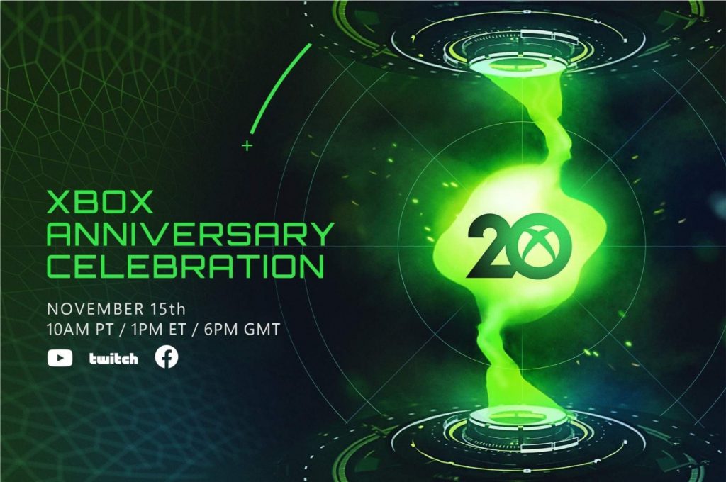 Imagem promocional do evento Xbox 20th Anniversary, que acontece hoje (Imagem: Divulgação/Xbox | Microsoft)