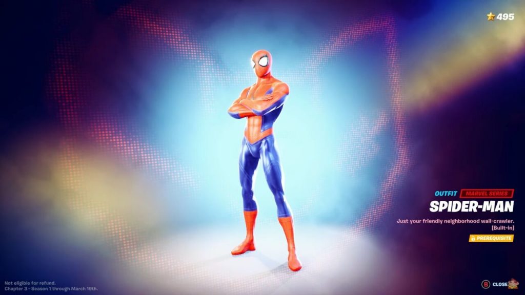 Homem-Aranha, uma das novas skins do Passe de Batalha da Temporada 1 do Capítulo 2 (Imagem: Reprodução/@iFireMonkey)