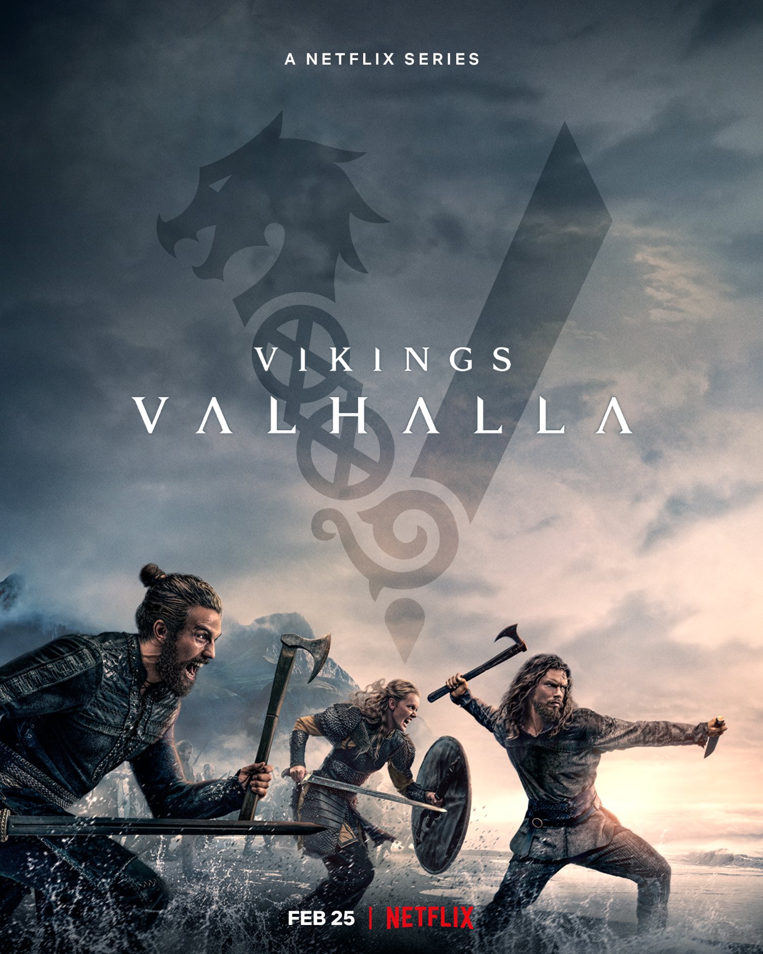 Novo cartaz promocional da temporada de estreia de "Vikings: Valhalla (Imagem: Divulgação/Netflix).